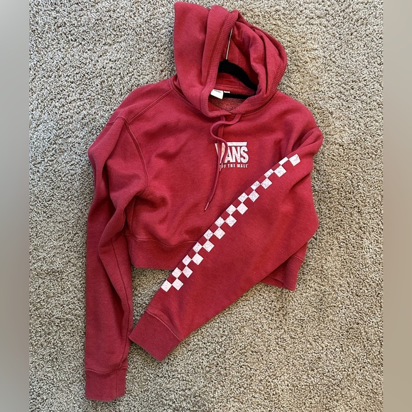 Vans Women's Red Cropped Hoodie - Picture 3 of 3